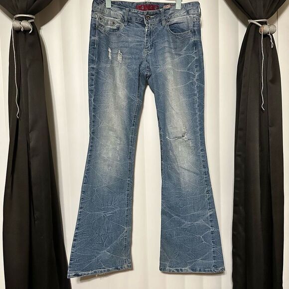 Bongo Fabulous Flare distressed blue denim jeans - Picture 1 of 11